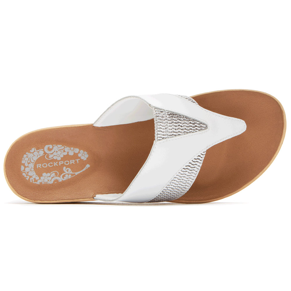 Wedges Rockport Mujer Mexico - Weekend Casuals Lanea Gore Thong Blancos - YDEWO5298